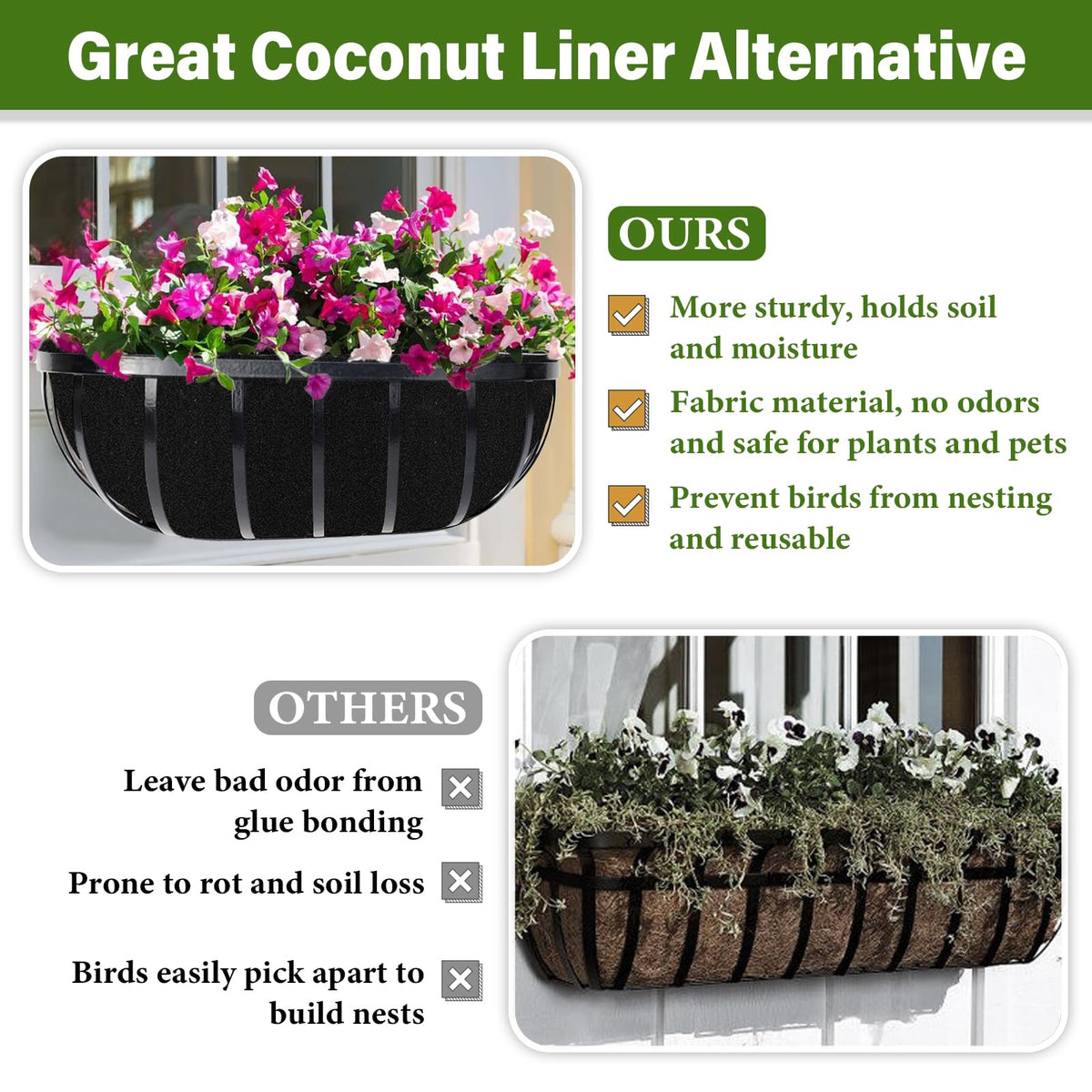 Riare moisture-retaining felt liner enhances drainage and aeration for healthy roots