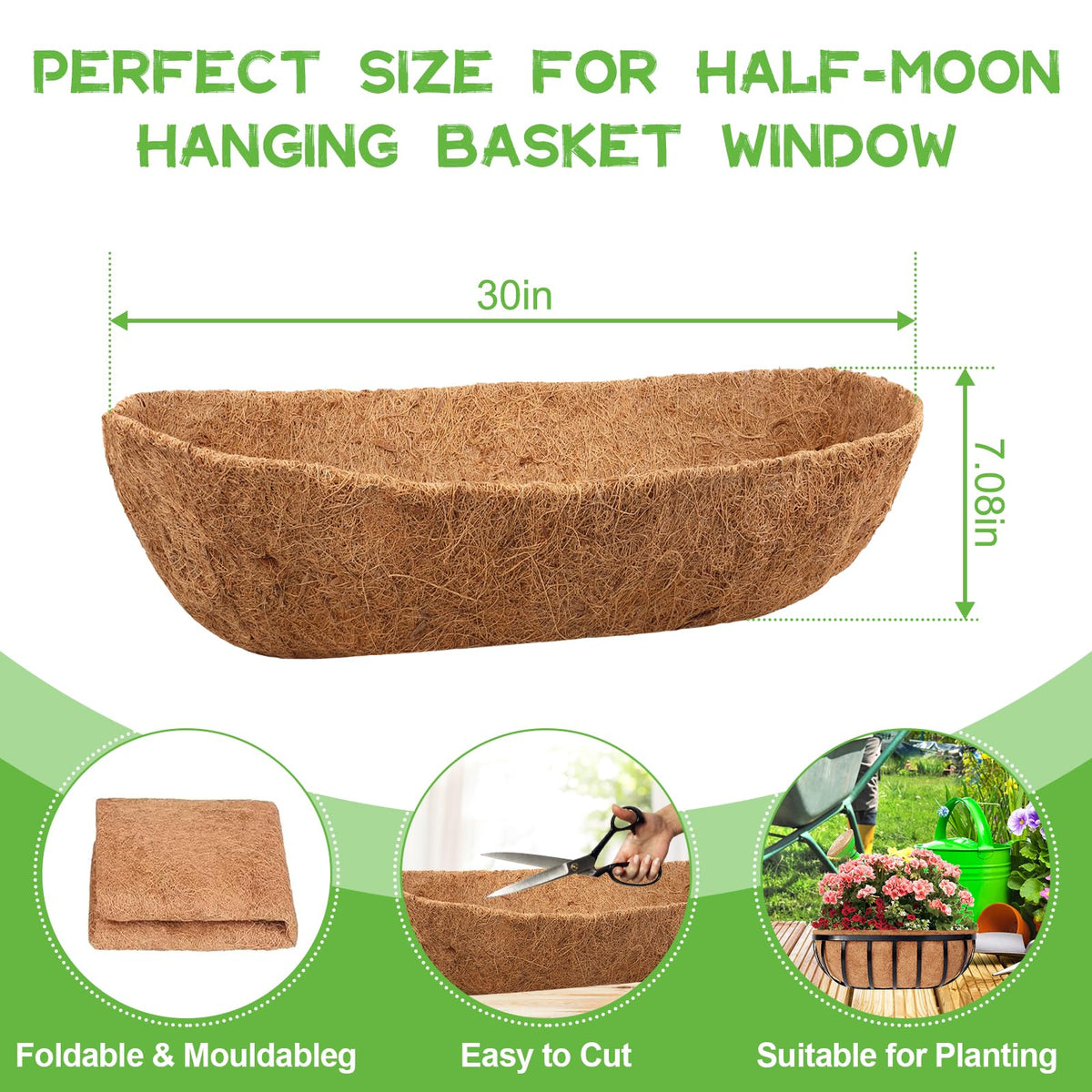 Riare natural coconut fiber liner shows breathable design for thriving plants.