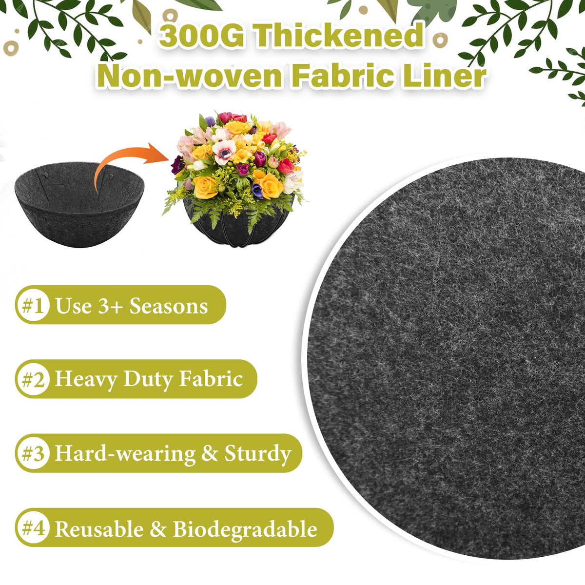 Riare nonwoven liner uses safe, odor-free fabric for family, pets, and plants.