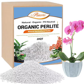 Riare Organic Perlite 20qt bag enhances soil structure and moisture management for healthy roots.