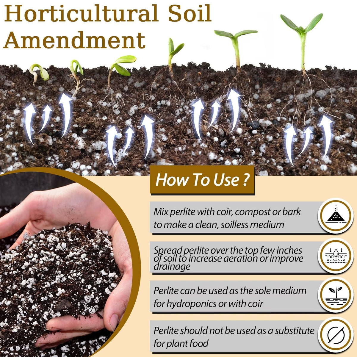 Riare perlite blends easily with soil, peat moss, and other media for texture.