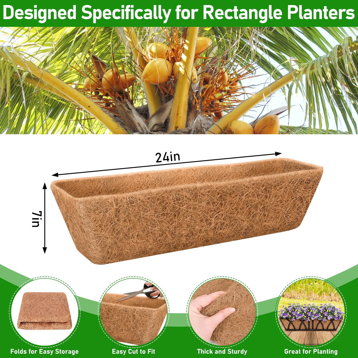 Riare rectangle coconut liner with preformed shape fits window boxes precisely.