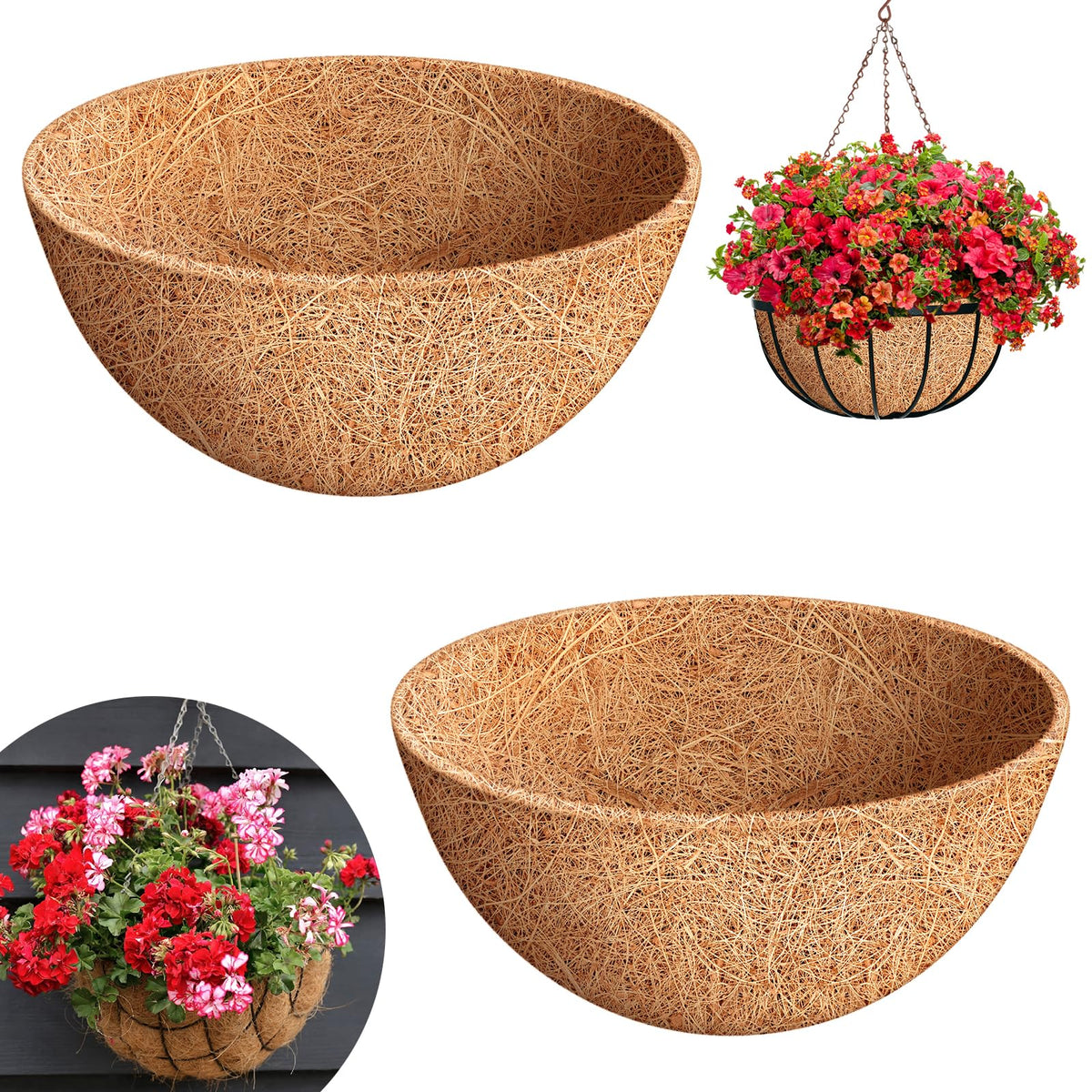 Riare round coco liner for 14in basket close-up, showcasing natural fibers and texture