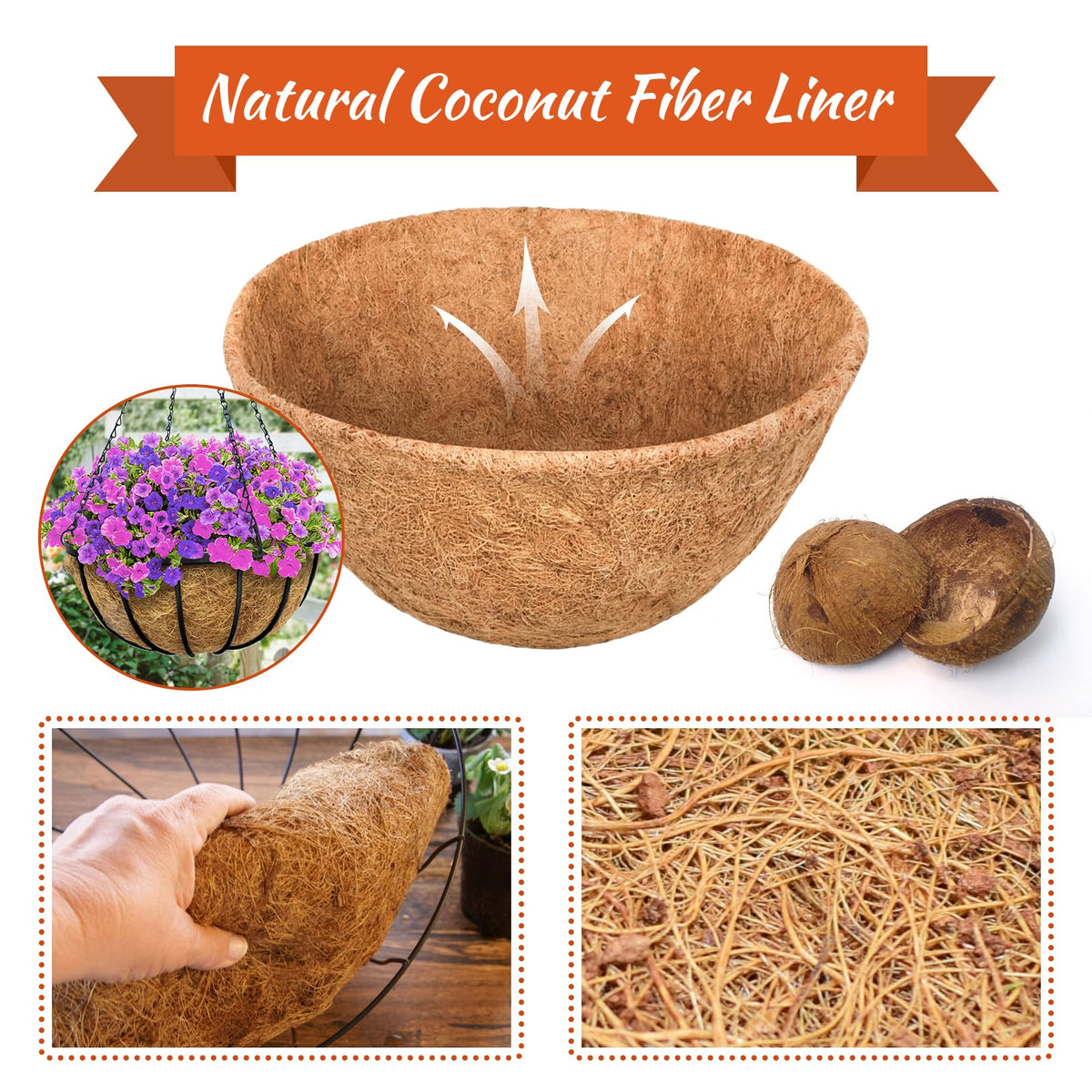 Riare round coco liner 14in basket interior view highlighting moisture control