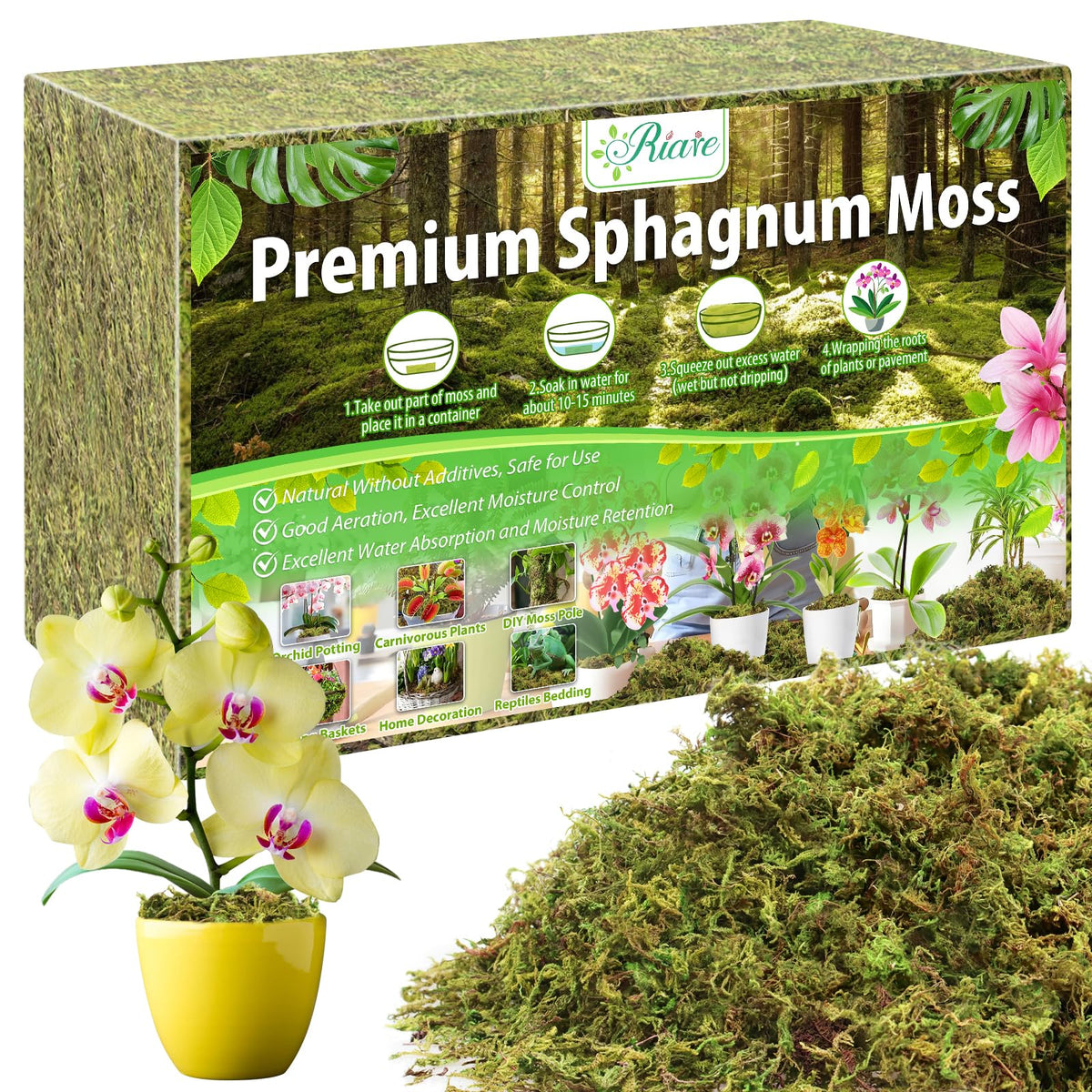 Riare sphagnum moss brick ready to expand for easy planter prep