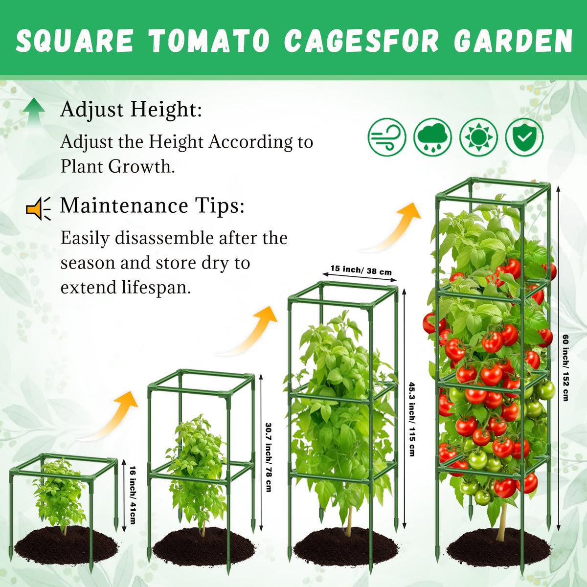 Riare square tomato cage with reinforced core highlighting durability.