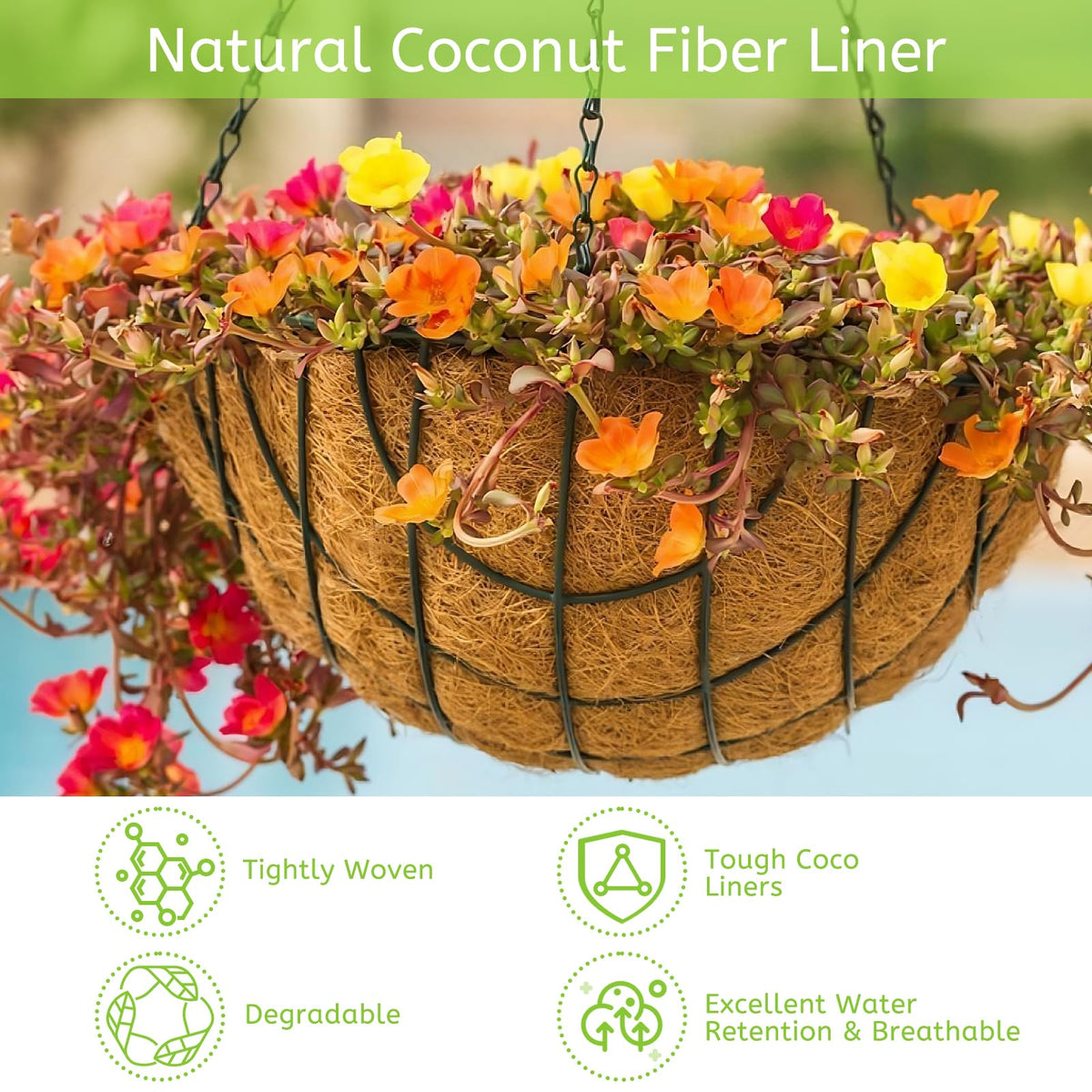 Riare thick coco liner closeup showing durable coir fibers for long-lasting pots