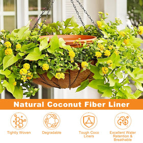 Close-up of thick natural coco fiber from Riare liner showing durability.