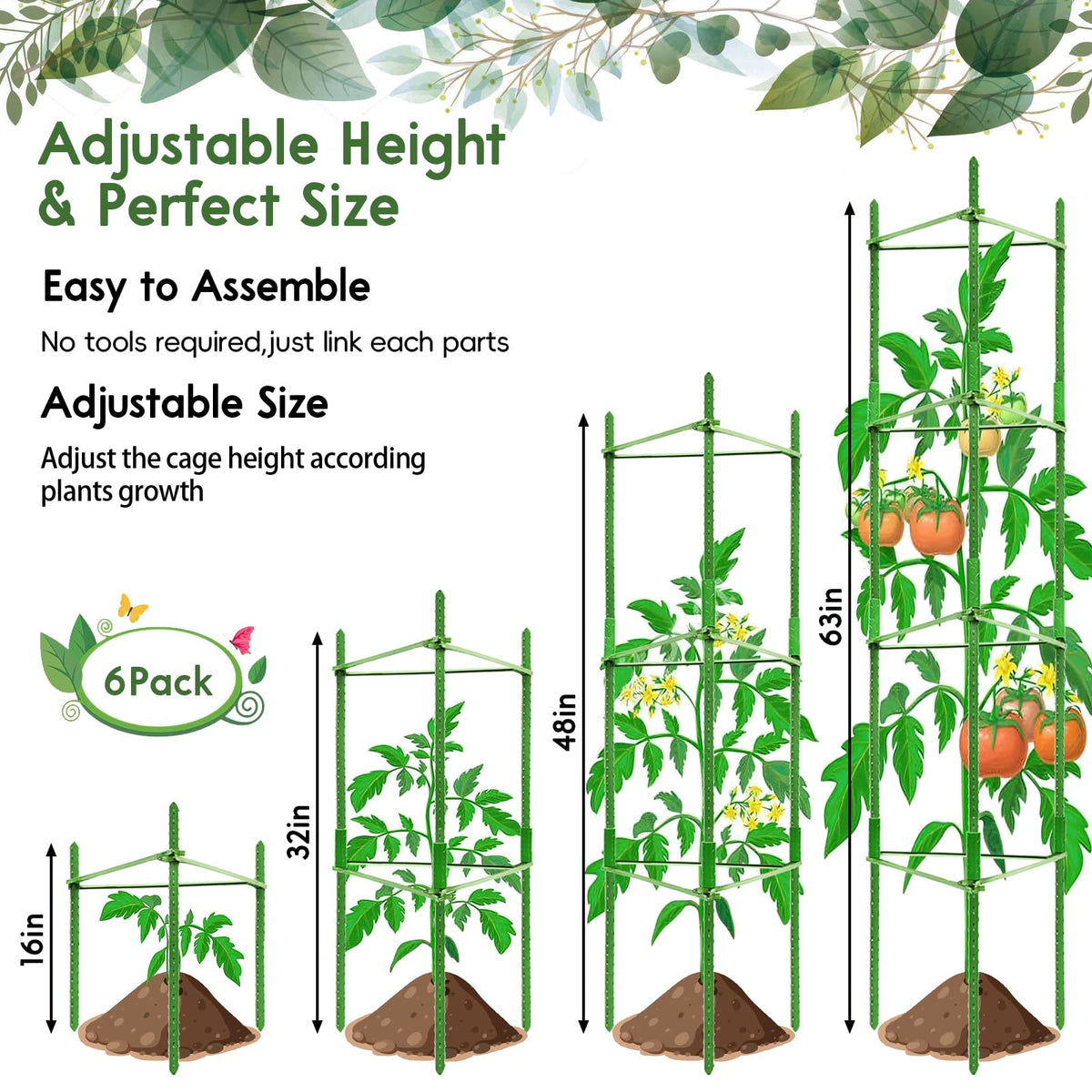 Riare tomato cages feature rust-resistant coating for durable garden use.