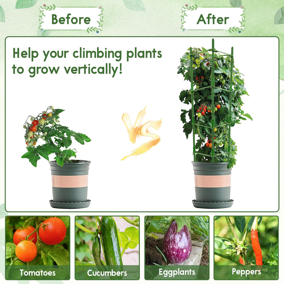 Riare two-gear arms let you adjust cage spacing and shape to suit plants.