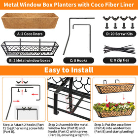 Riare window box with coco liner promotes drainage and plant health.