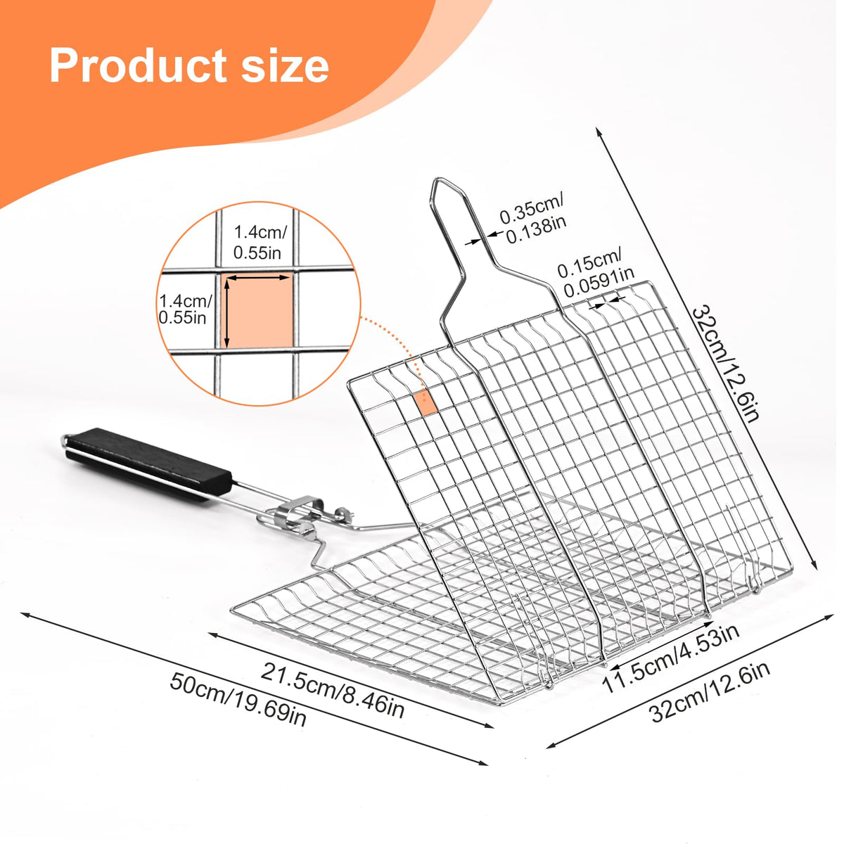 Ribber grill basket dimensions 12.6x8.46 inches cooking surface