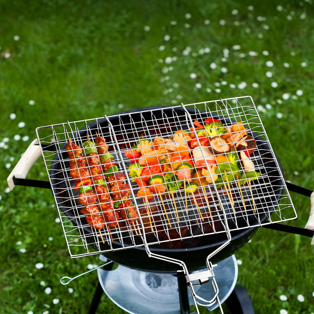Ribber grill basket even heat mesh for even cooking