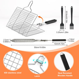 Ribber grill basket secure flip lock for easy turning
