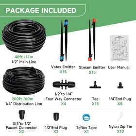 Riboud distribution tubing evenly delivers water across beds and planting rows