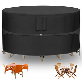 RICHIE round patio cover top view protects a 62-inch table from sun and dust