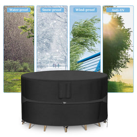 RICHIE round cover shown on dining outdoor setup for easy care