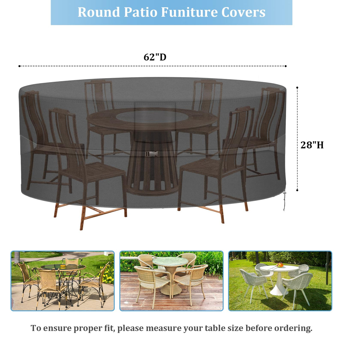 RICHIE round patio cover waterproof close-up shows sealed edge protection