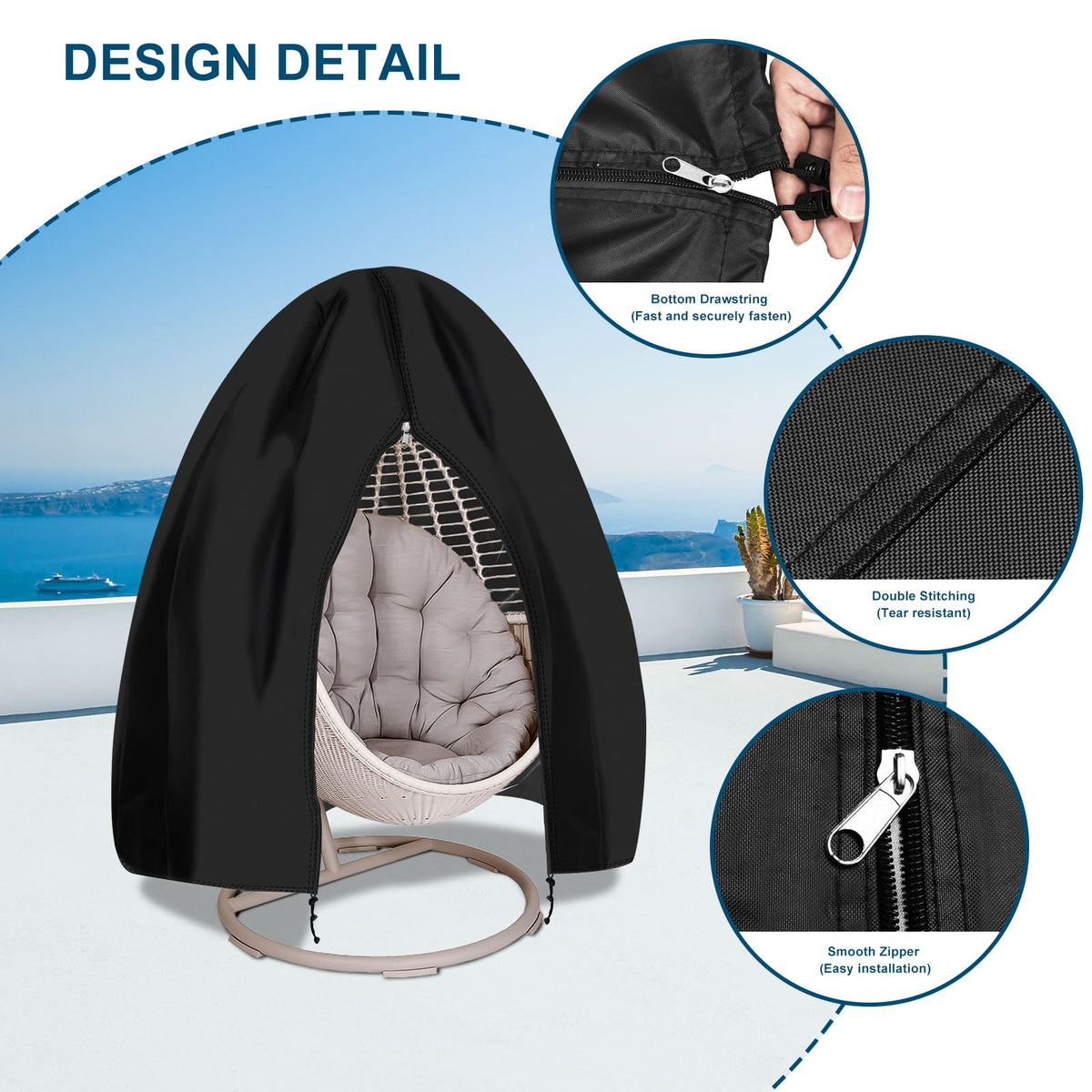 RICHIE egg chair cover heavy-duty 600D Oxford material resists tears outdoors.