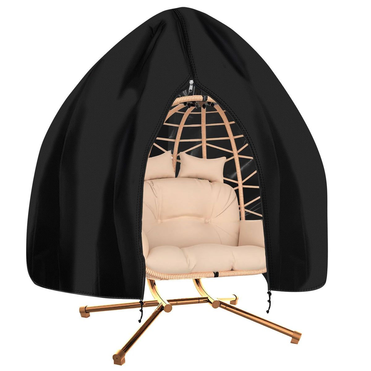 RICHIE waterproof patio double egg chair cover, rain storm backdrop demonstrates windproof protection
