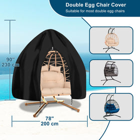 RICHIE waterproof patio double egg chair cover, side view, adjustable elastic hem for universal fit