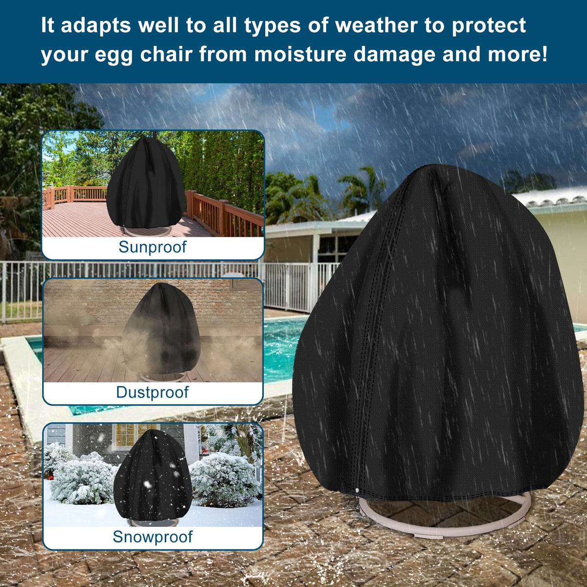 RICHIE waterproof patio double egg chair cover, stored neatly in a shed, compact storage