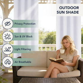 RichSets six-panel privacy outdoor curtains for a dining area.
