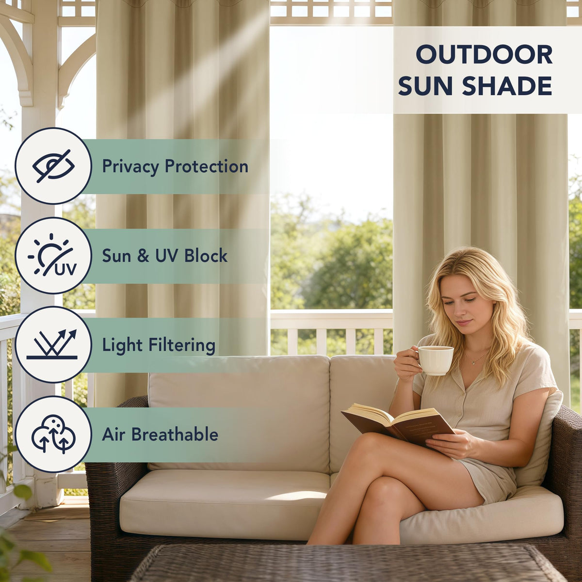 RichSets UV-protection cream curtains shield outdoor spaces from harmful rays on sunny days