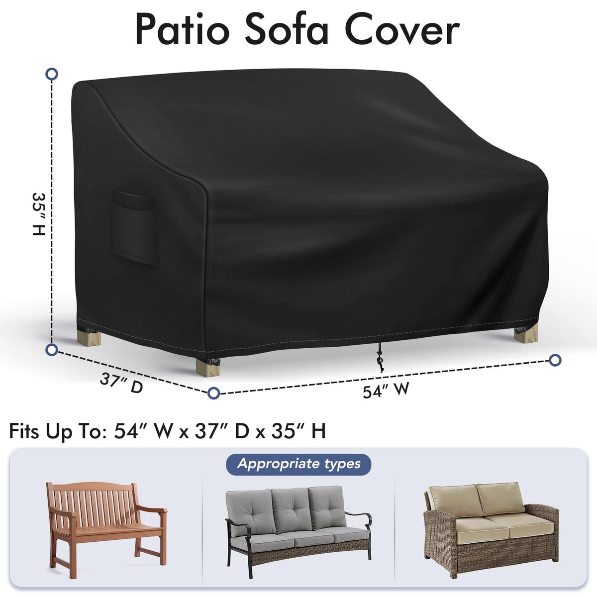 Richwon loveseat cover side view demonstrates a snug fit for outdoor furniture
