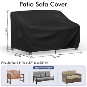Richwon loveseat cover side view demonstrates a snug fit for outdoor furniture