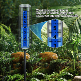 Rust-resistant metal stake supports Ricihene gauge in wind