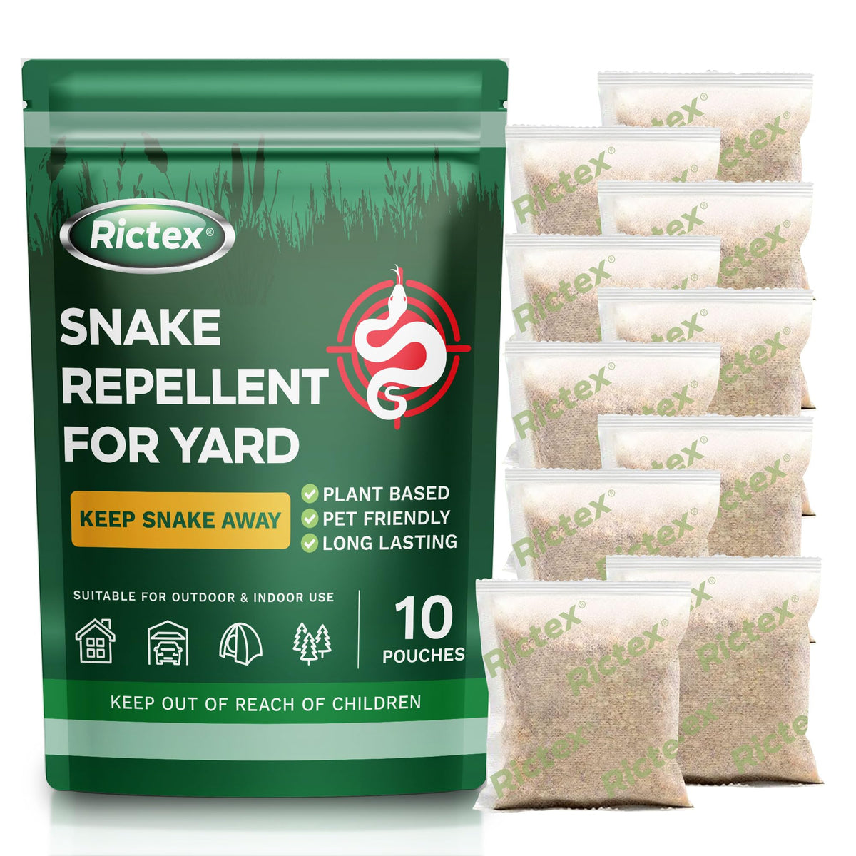 Rictex Snake Repellent Pouch outdoors deters snakes from a garden