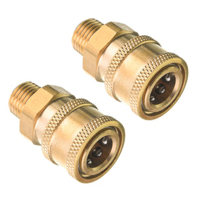 RIDGE WASHER brass fittings close-up shows 1/4 quick connect compatibility for versatile setups.