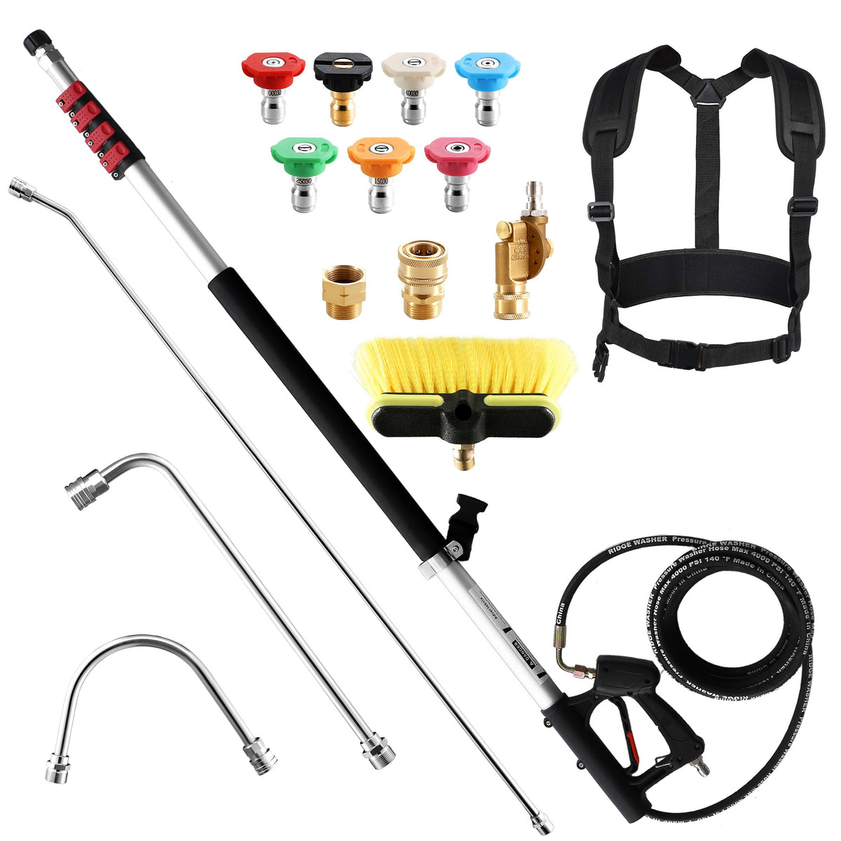 RIDGE WASHER 24ft tele wand extended to reach gutters and roofs safely.