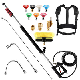 RIDGE WASHER 24ft tele wand extended to reach gutters and roofs safely.