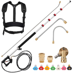 RIDGE WASHER 24ft telescoping wand extends reach to clean roofs and gutters safely.