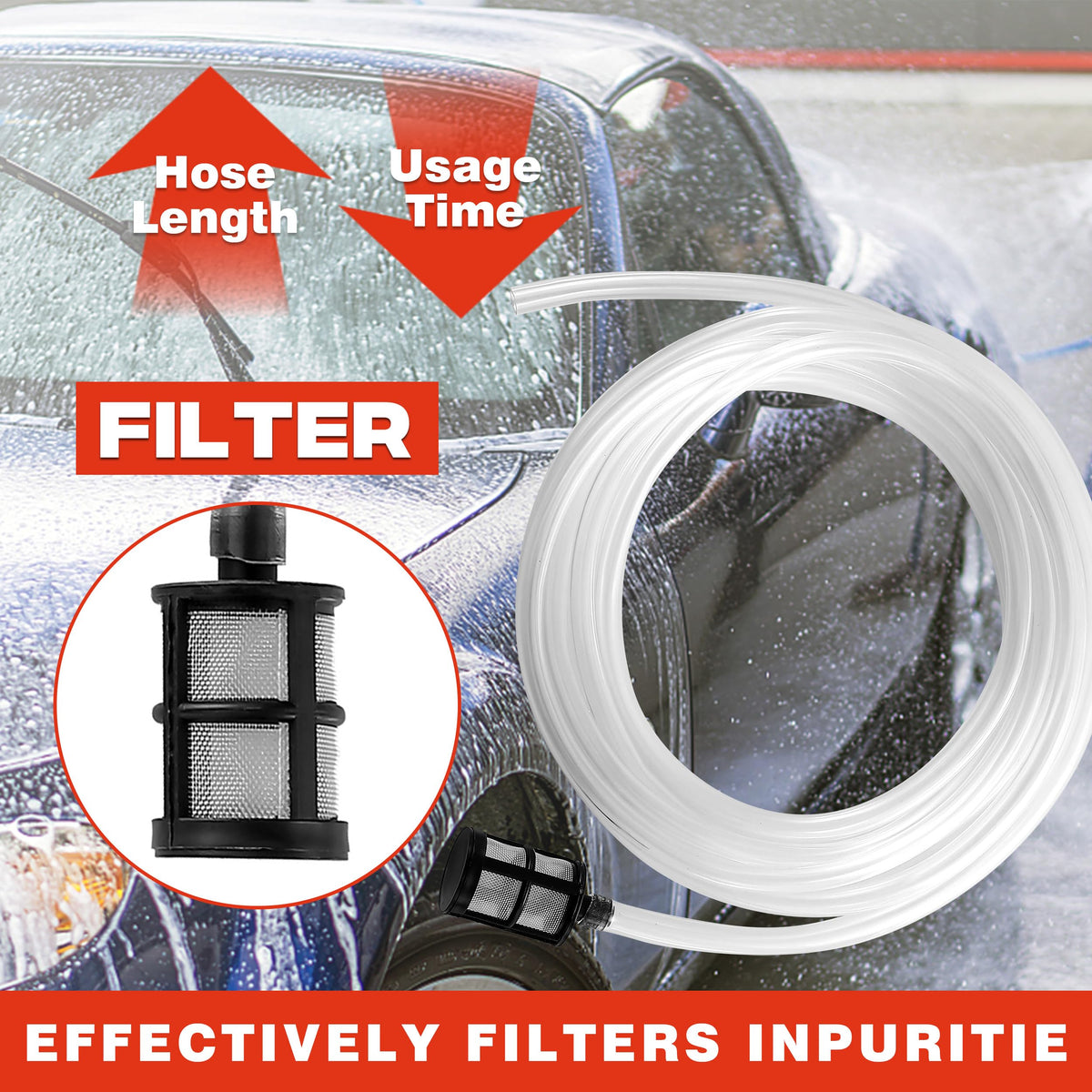 RIDGE WASHER 10 ft siphon hose keeps detergent in place for efficient cleaning.