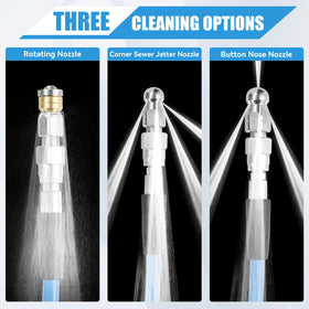 RIDGE WASHER rotating nozzle provides even cleaning with three rear jets