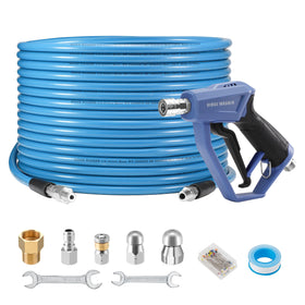 RIDGE WASHER sewer jetter 100ft hose cleans drains with high-pressure precision