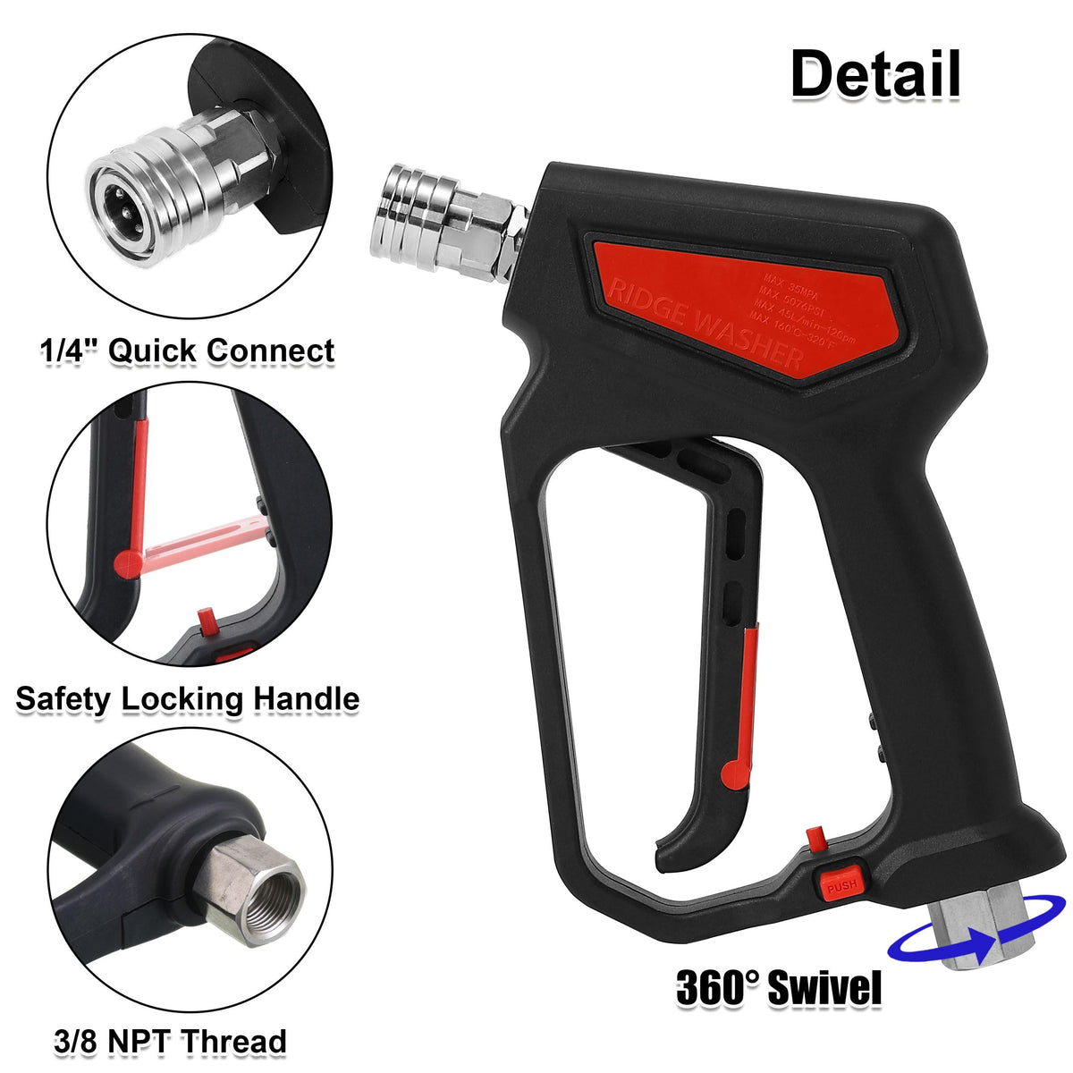 RIDGE WASHER 360-degree swivel tail prevents hose tangles during use.