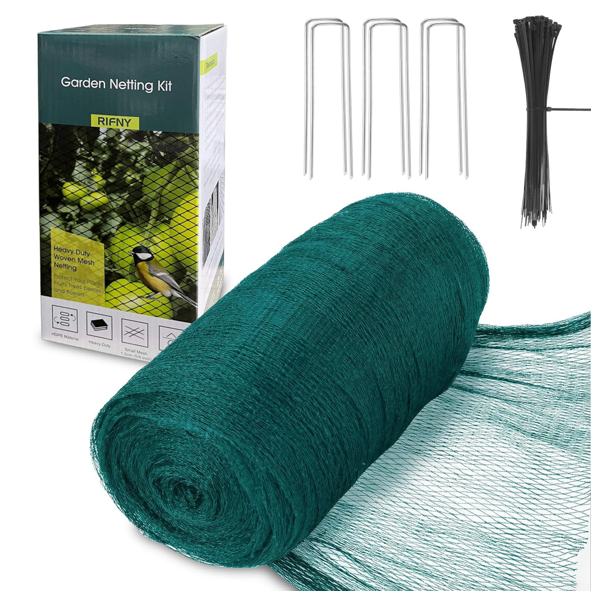 RIFNY bird netting 13x40ft over garden bed protects vegetables from birds and pests.
