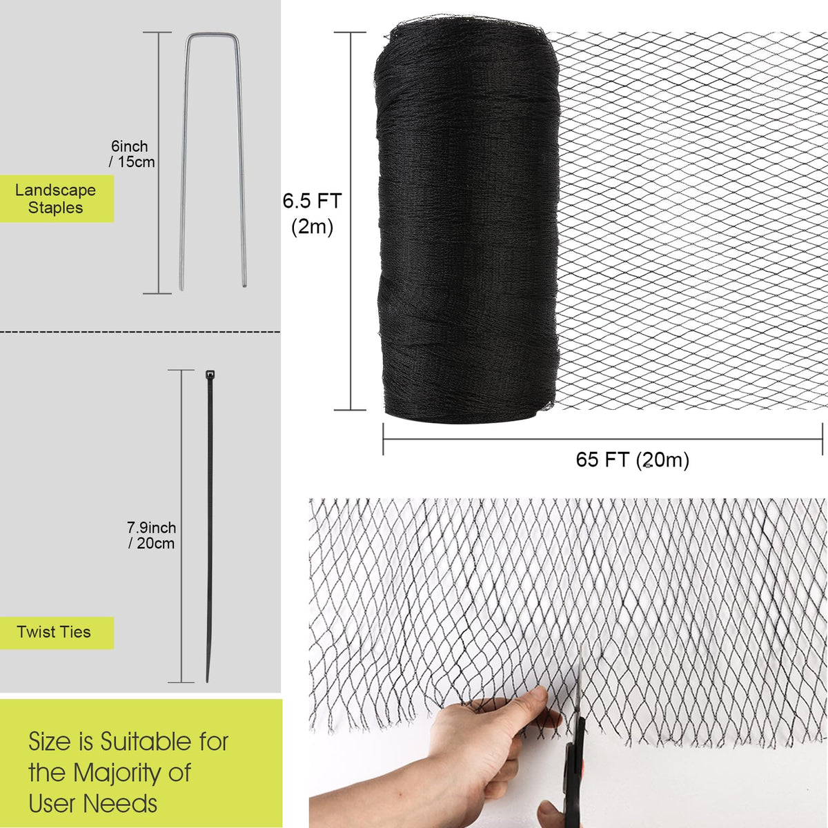 RIFNY Bird Netting 7.5x65 ft roll ready for large garden coverage