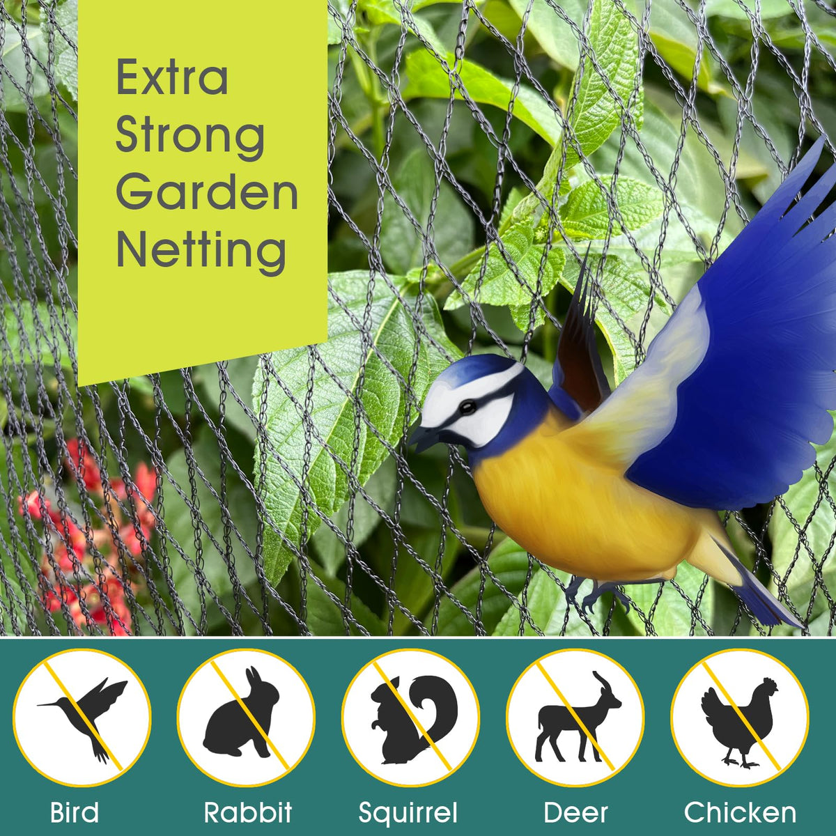 RIFNY Bird Netting with stakes and ties enables quick enclosure around beds.