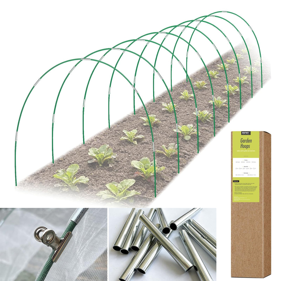 RIFNY garden hoops kit demonstrates easy assembly for raised beds and DIY tunnels.