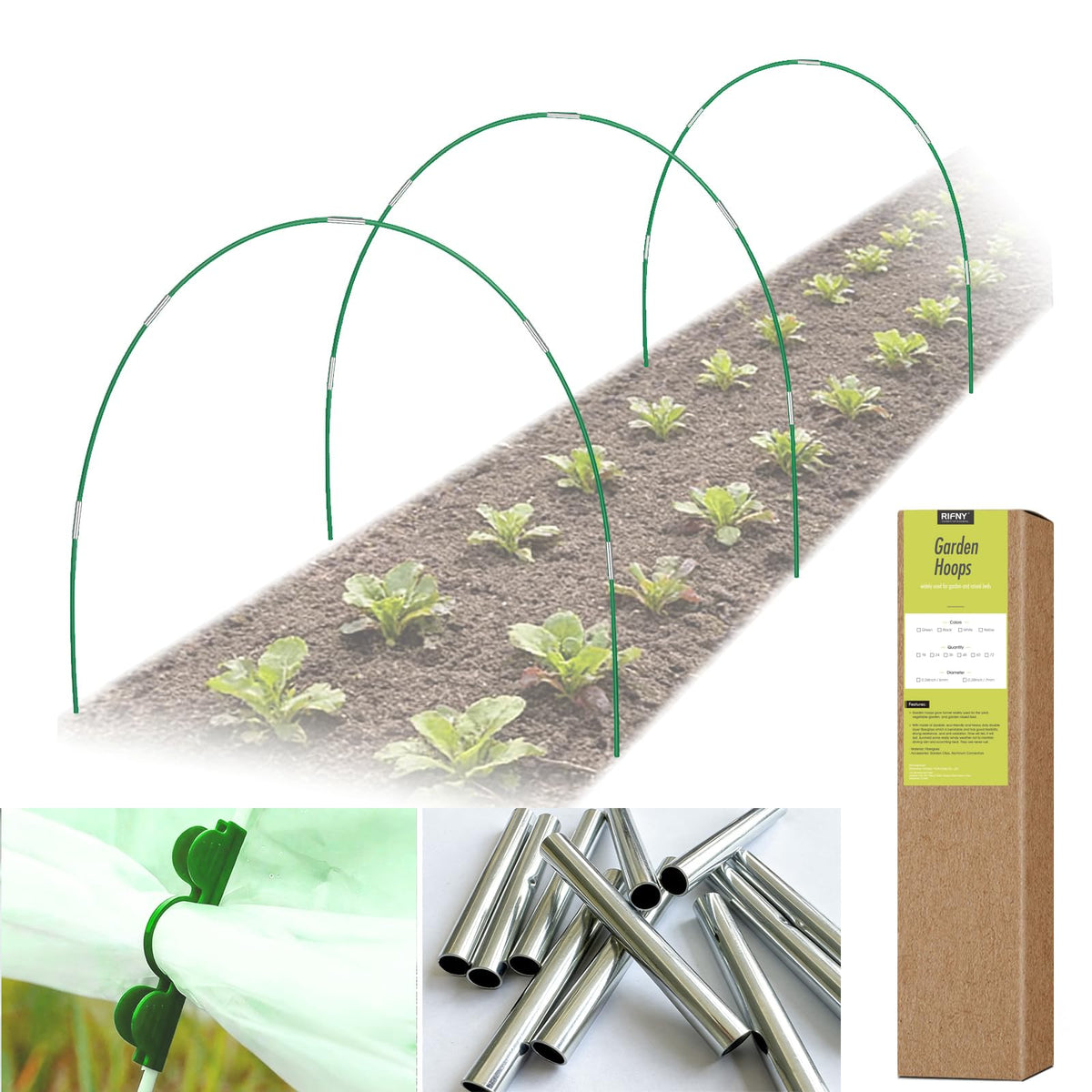 RIFNY garden hoops kit assembly shows adjustable frame for raised beds.