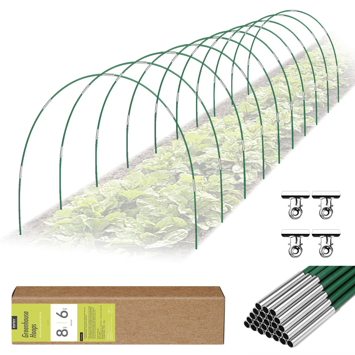 Rifny garden hoops kit setup demonstrates modular frame ready for netting.