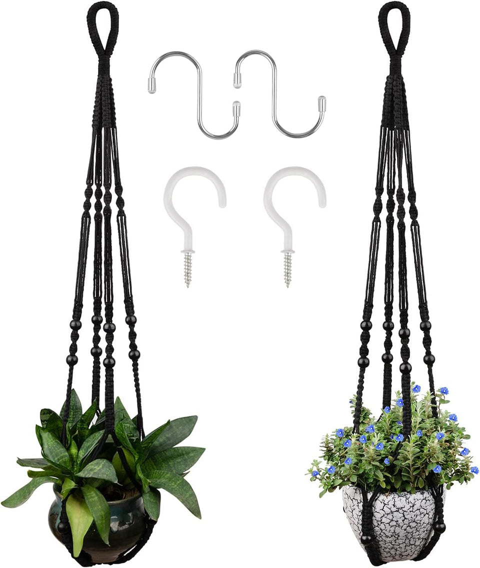RIFNY macrame plant hanger in black for 5–10 inch pots, 2-pack.