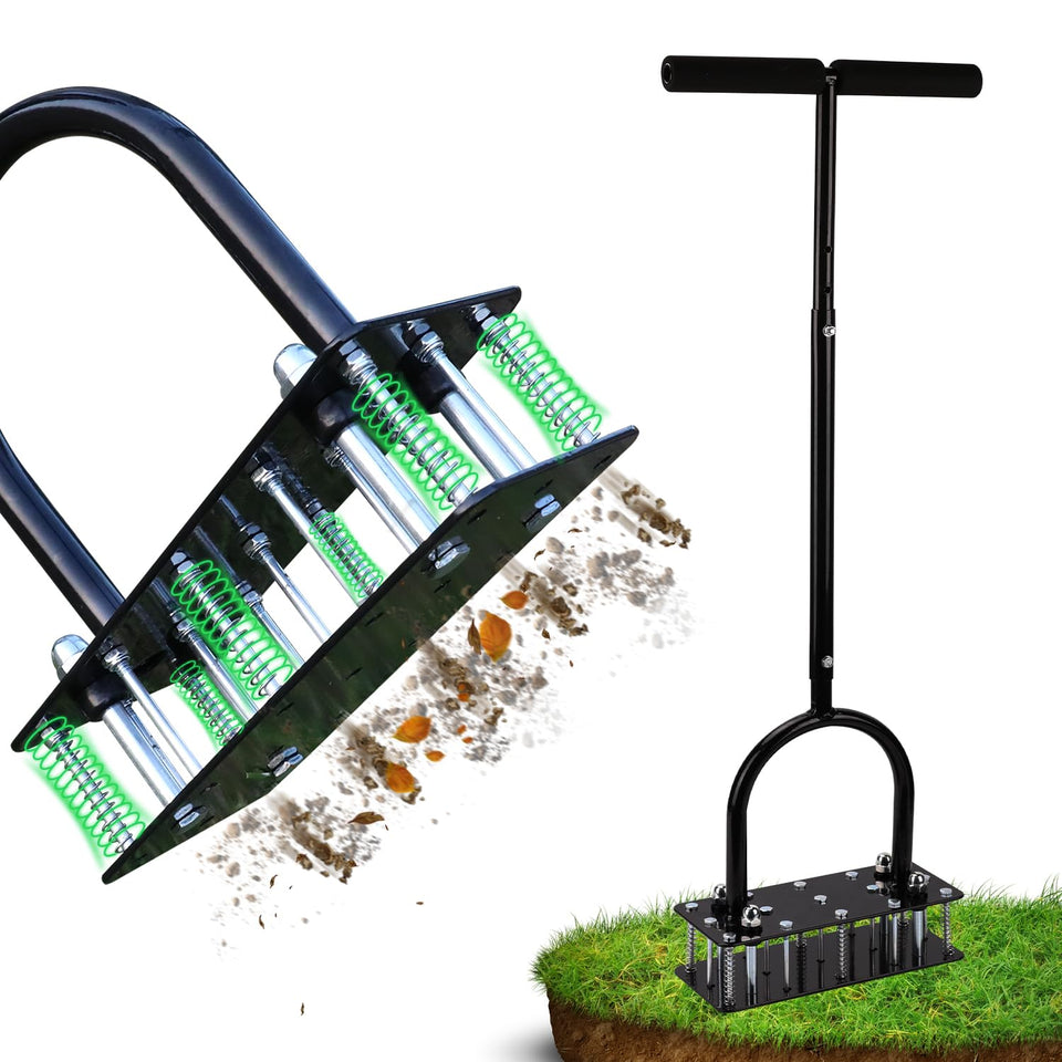 RIFPOD lawn aerator with 15 spikes ready to perforate compact soil for improved airflow