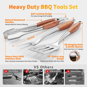RIKOJUXI 16-inch grilling fork designed for precise turning of thick cuts.