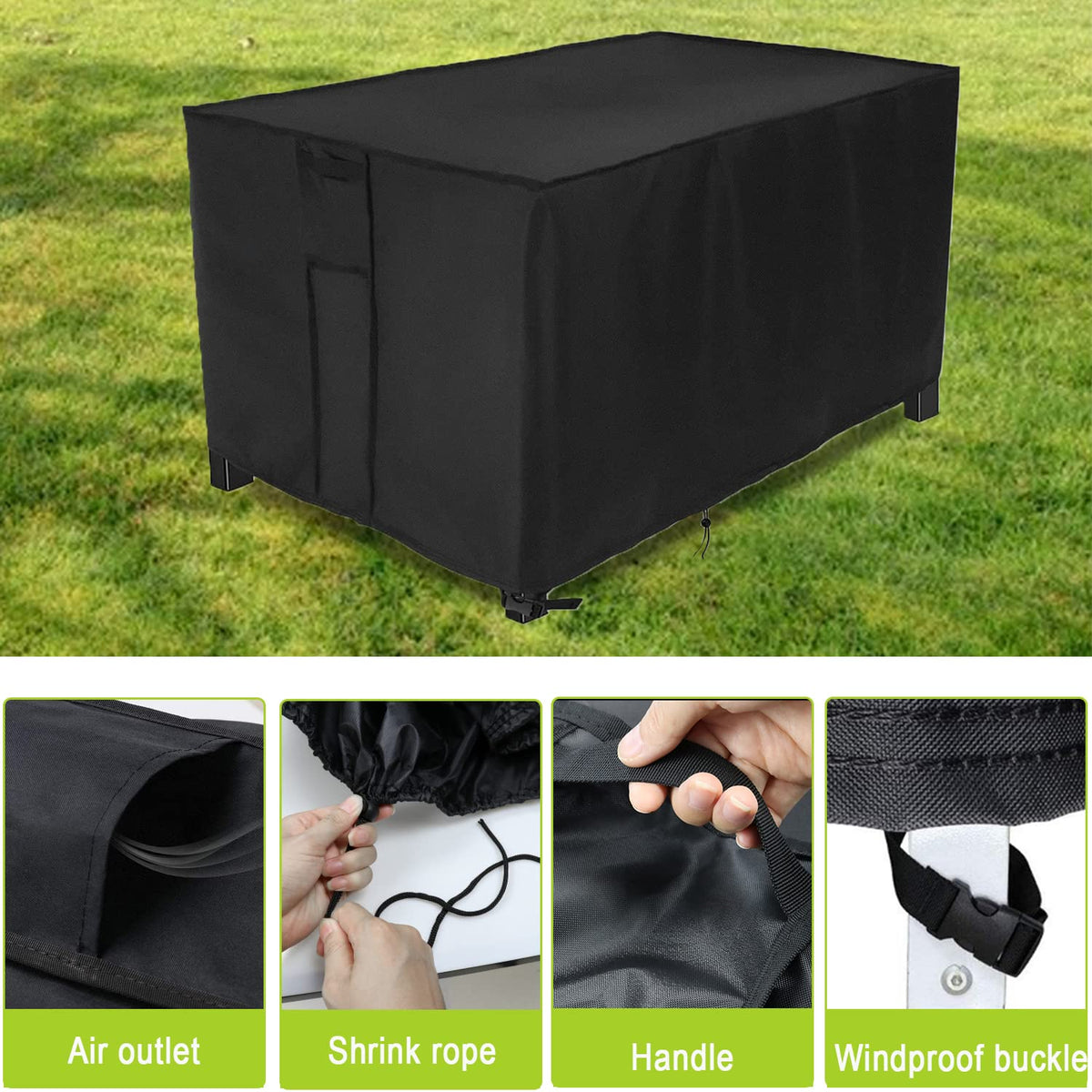 Rilime fire pit cover rectangular side view shows full coverage and fit